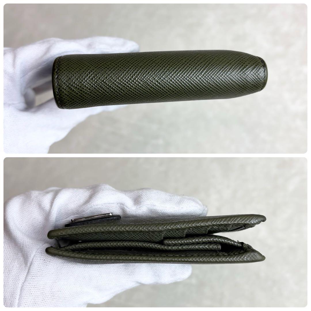 【美品✨/現行】プラダ 二つ折り財布 サフィアーノレザー カーキ RFID搭載