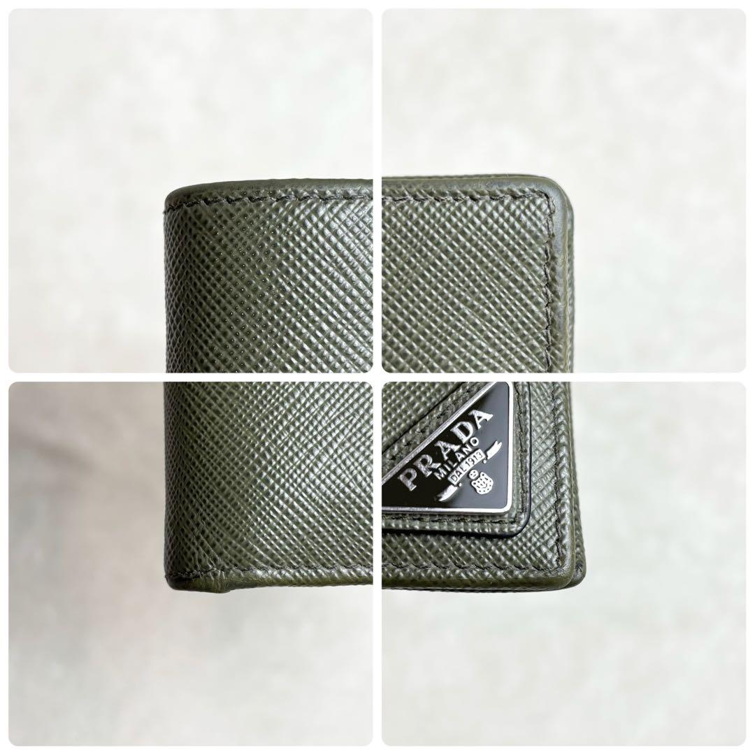 【美品✨/現行】プラダ 二つ折り財布 サフィアーノレザー カーキ RFID搭載