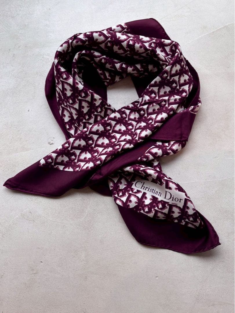【新品未使用】ChristianDiorシルクストール ボルドー　トロッター柄