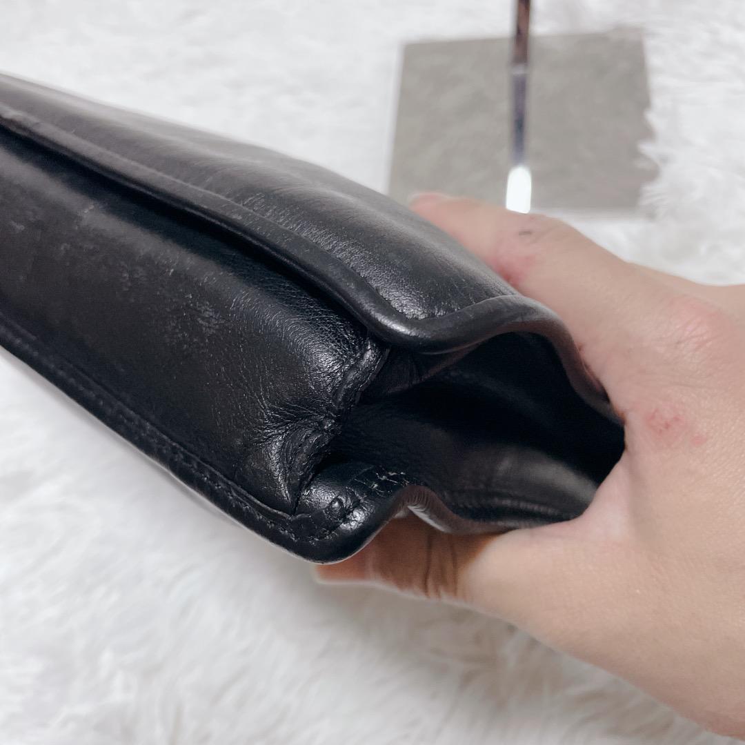ロエベ　セカンドバッグ　本革　ブラック　ゴールド金具　クラッチバッグ　黒色