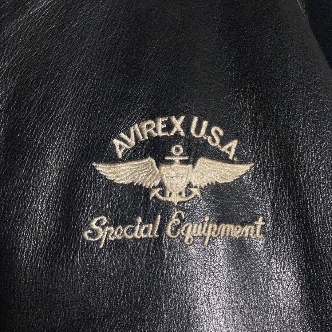 AVIREX スタジャン ラムレザー アーチロゴ 黒 S.