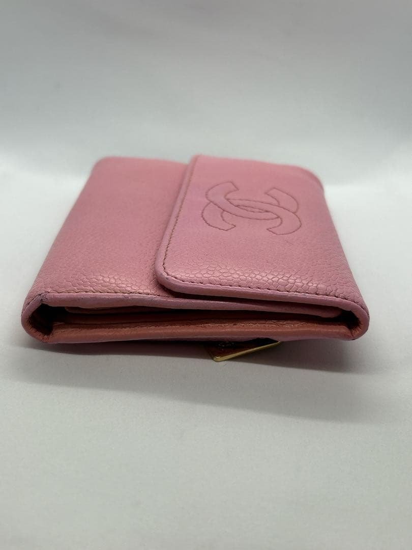 良品✨CHANEL シリアルシール有✨ピンクレザー三つ折り財布/708