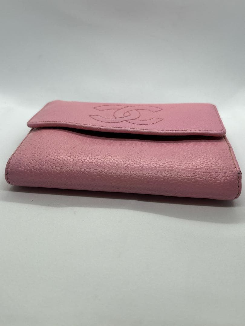良品✨CHANEL シリアルシール有✨ピンクレザー三つ折り財布/708
