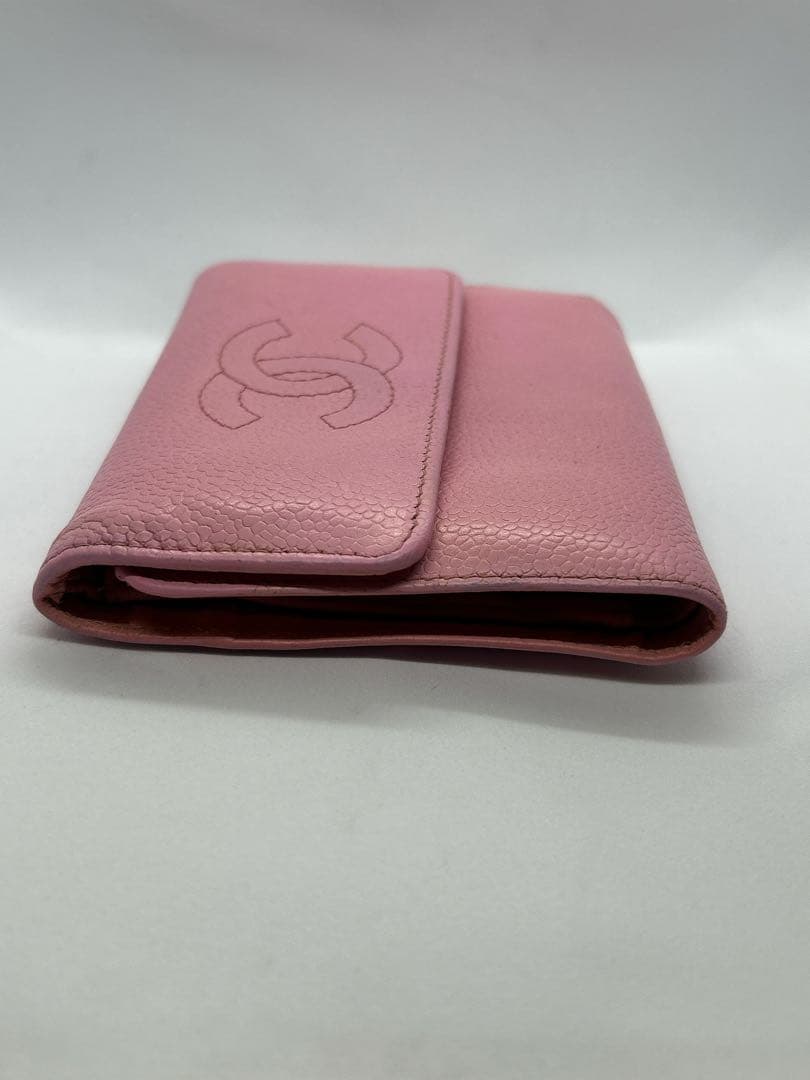 良品✨CHANEL シリアルシール有✨ピンクレザー三つ折り財布/708