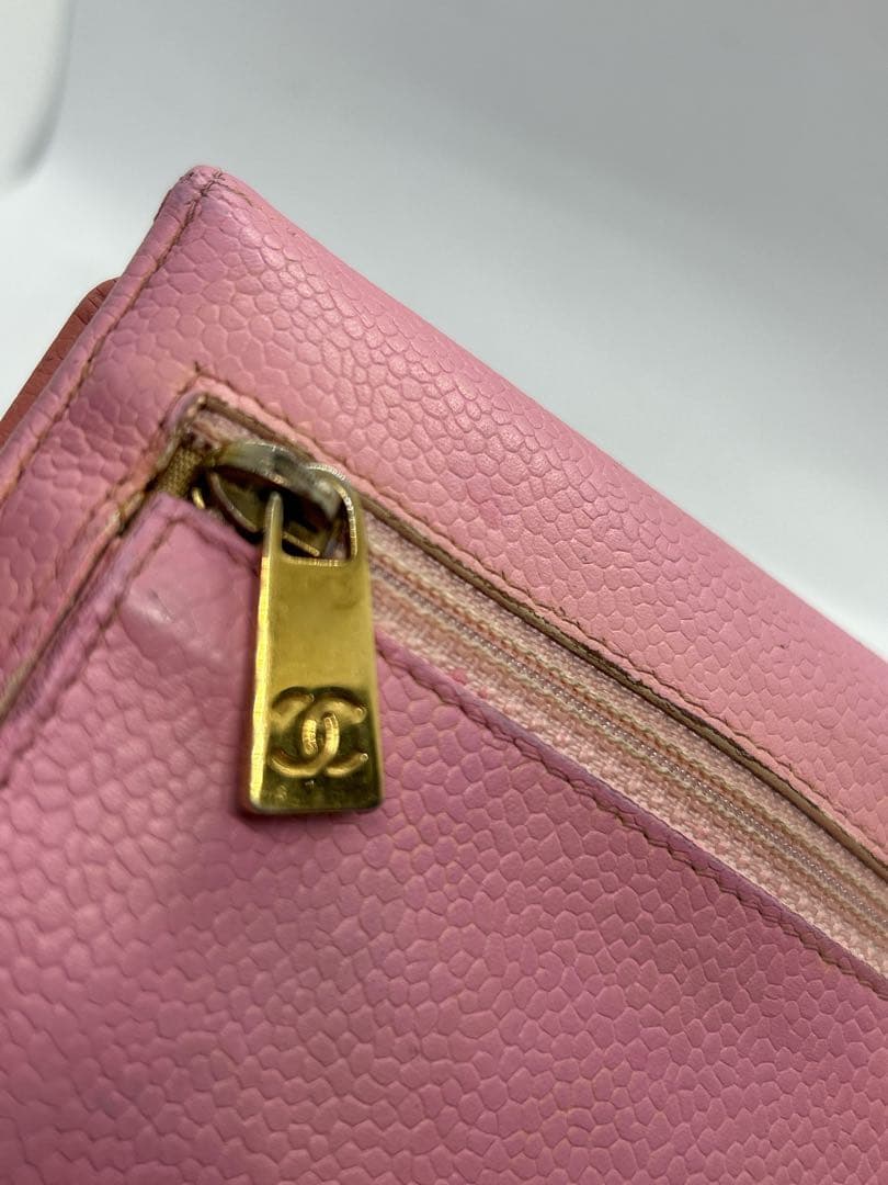 良品✨CHANEL シリアルシール有✨ピンクレザー三つ折り財布/708