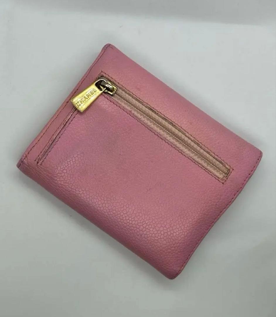 良品✨CHANEL シリアルシール有✨ピンクレザー三つ折り財布/708