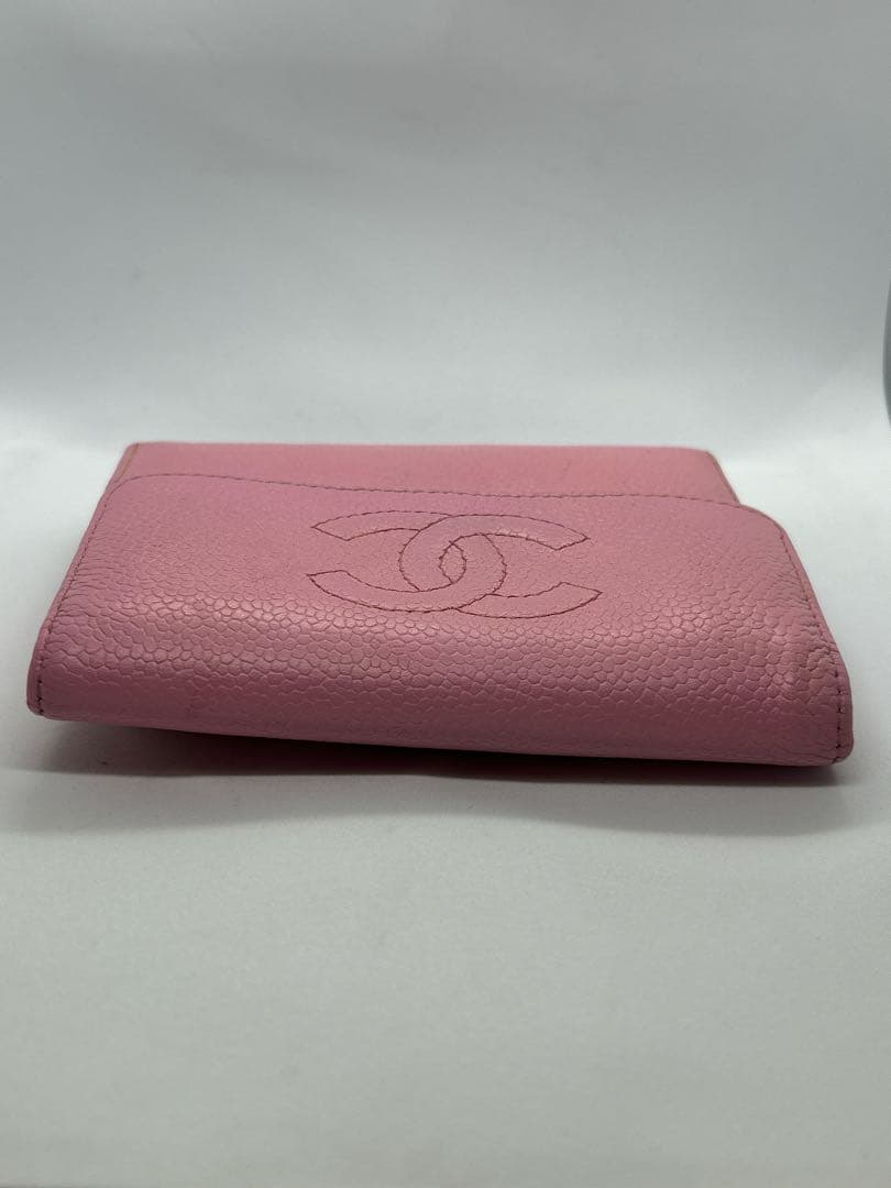 良品✨CHANEL シリアルシール有✨ピンクレザー三つ折り財布/708