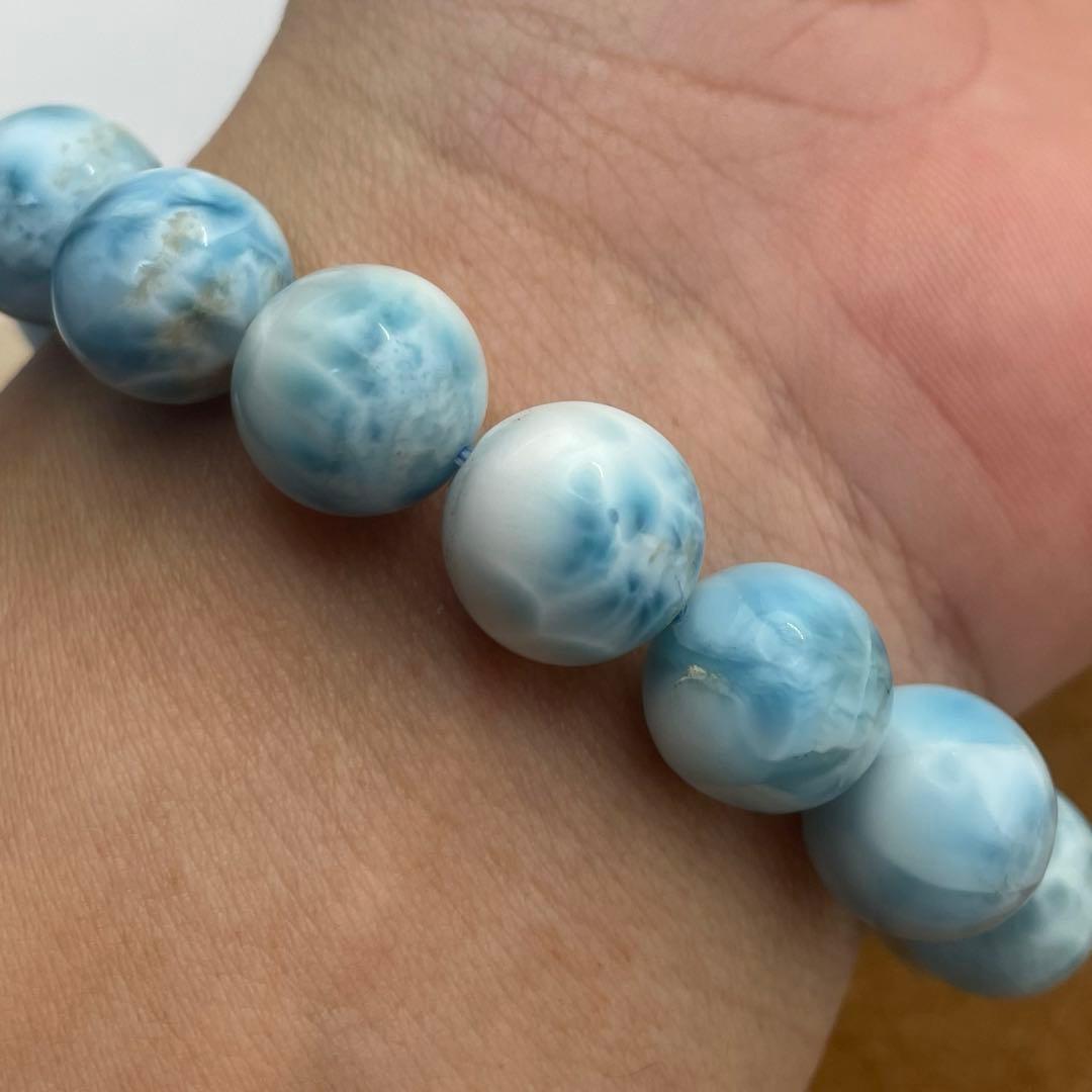 【ドミニカ産ラリマー】ブレスレット 12〜13㎜ 希少 天然石 癒し 海の宝石
