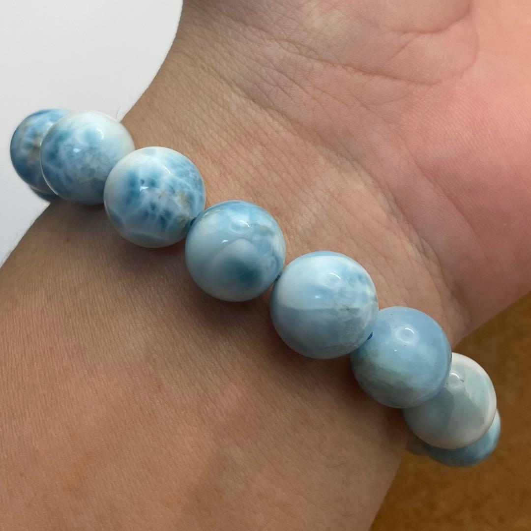 【ドミニカ産ラリマー】ブレスレット 12〜13㎜ 希少 天然石 癒し 海の宝石