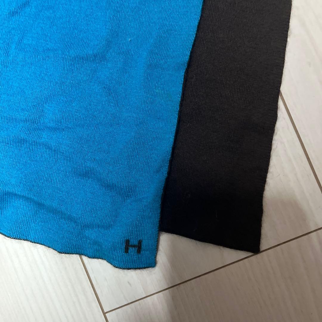エルメスリバーシブルマフラー 青と黒 Hの刺繍
