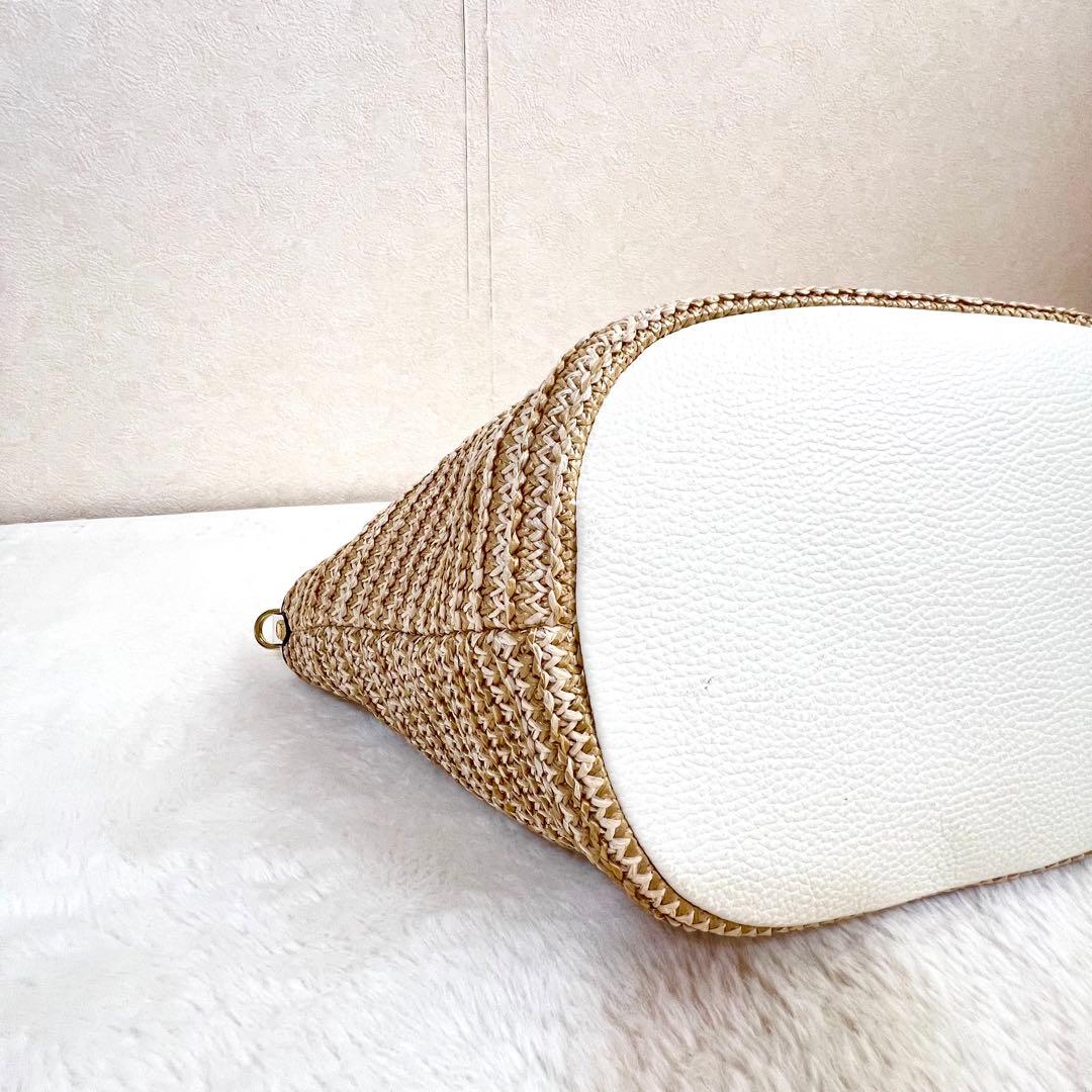 美品✨ロリステッラ かごバッグ 2WAY ショルダーバッグ ハンドバッグ 白