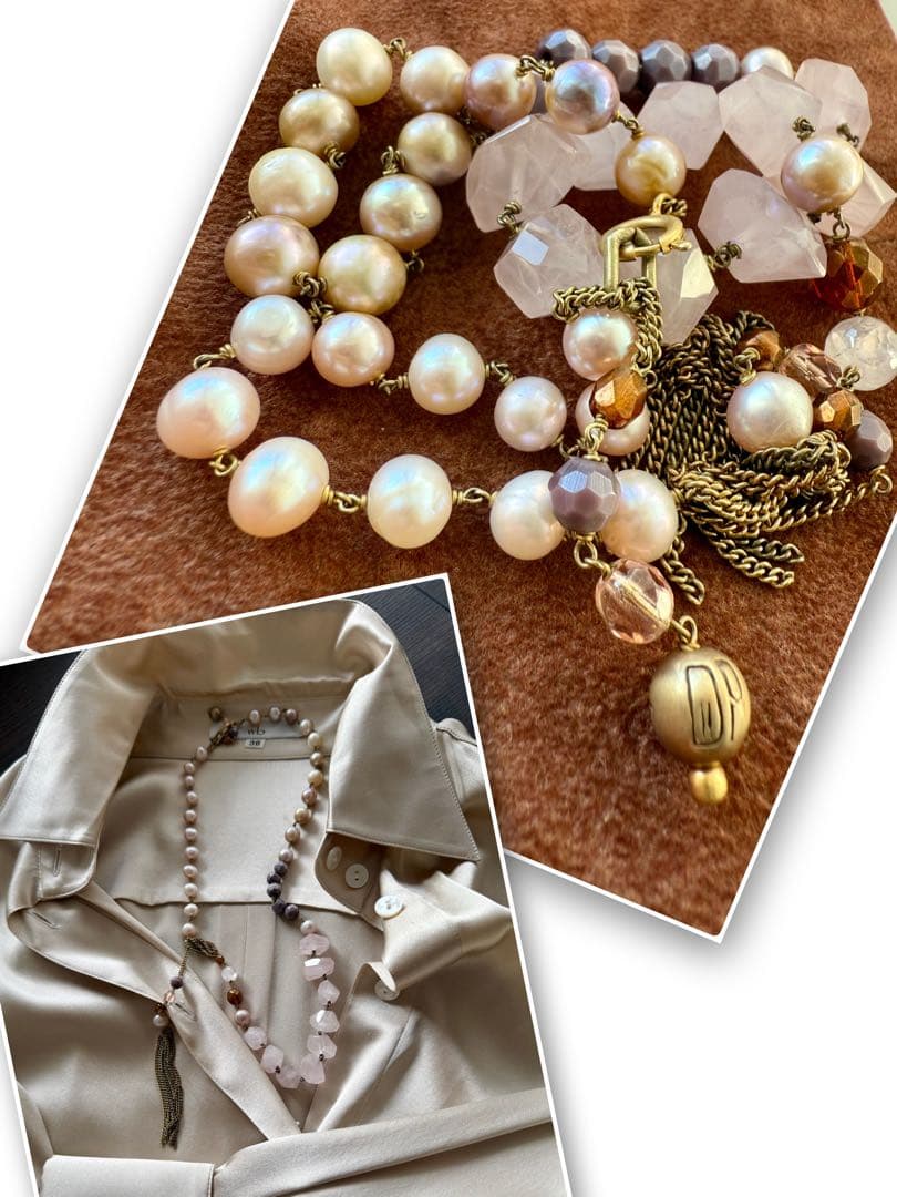 ゆ*み様 美品ドナテラペリーニ　ピンク系半貴石　パールネックレス　pellini