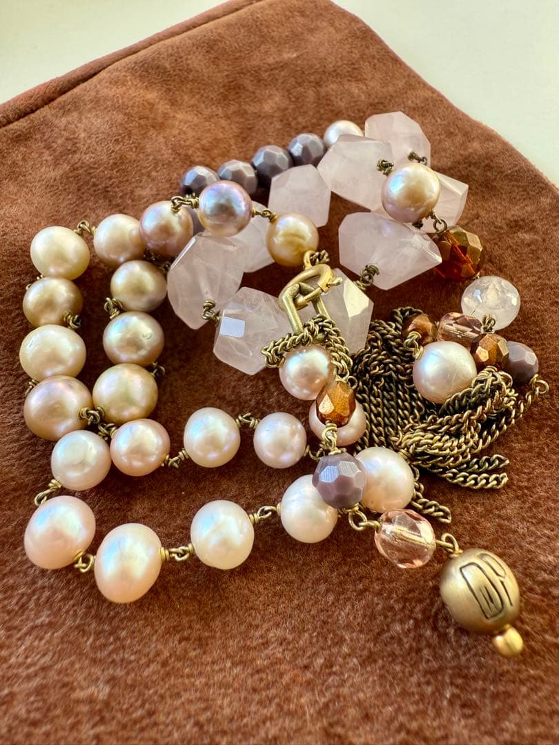 ゆ*み様 美品ドナテラペリーニ　ピンク系半貴石　パールネックレス　pellini