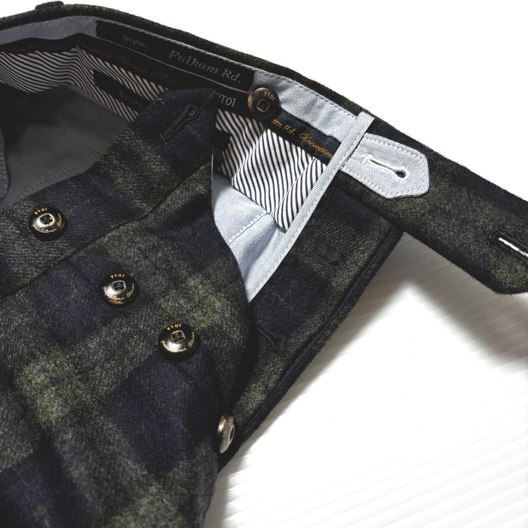 【ピーティーゼロウーノ PT01】ウール　パンツ　チェック　グリーン　メンズ