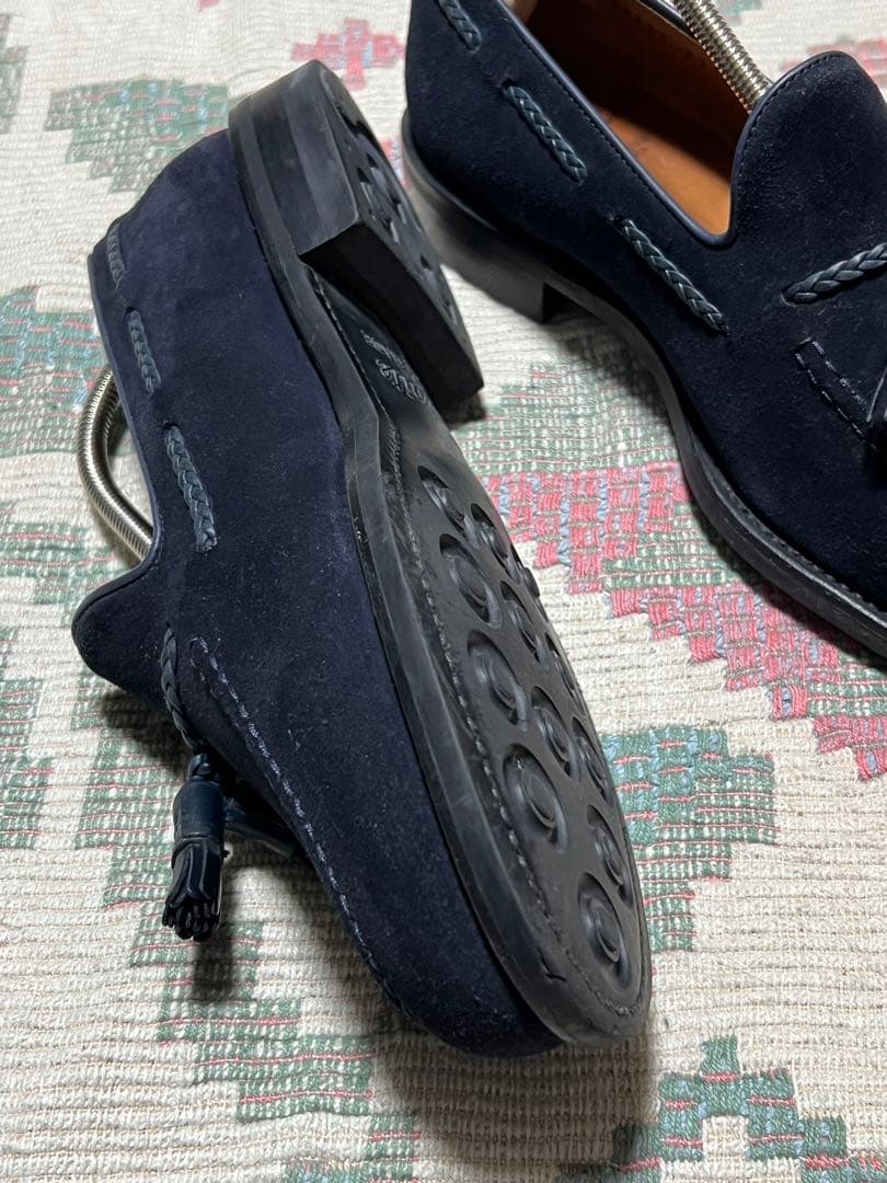 中古Berwickネイビー スエード タッセルローファーUK7 バーウィック