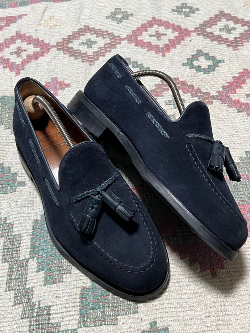 中古Berwickネイビー スエード タッセルローファーUK7 バーウィック