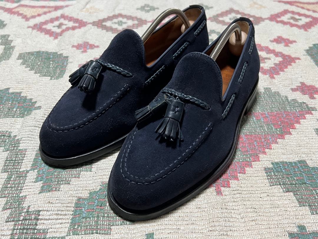 中古Berwickネイビー スエード タッセルローファーUK7 バーウィック