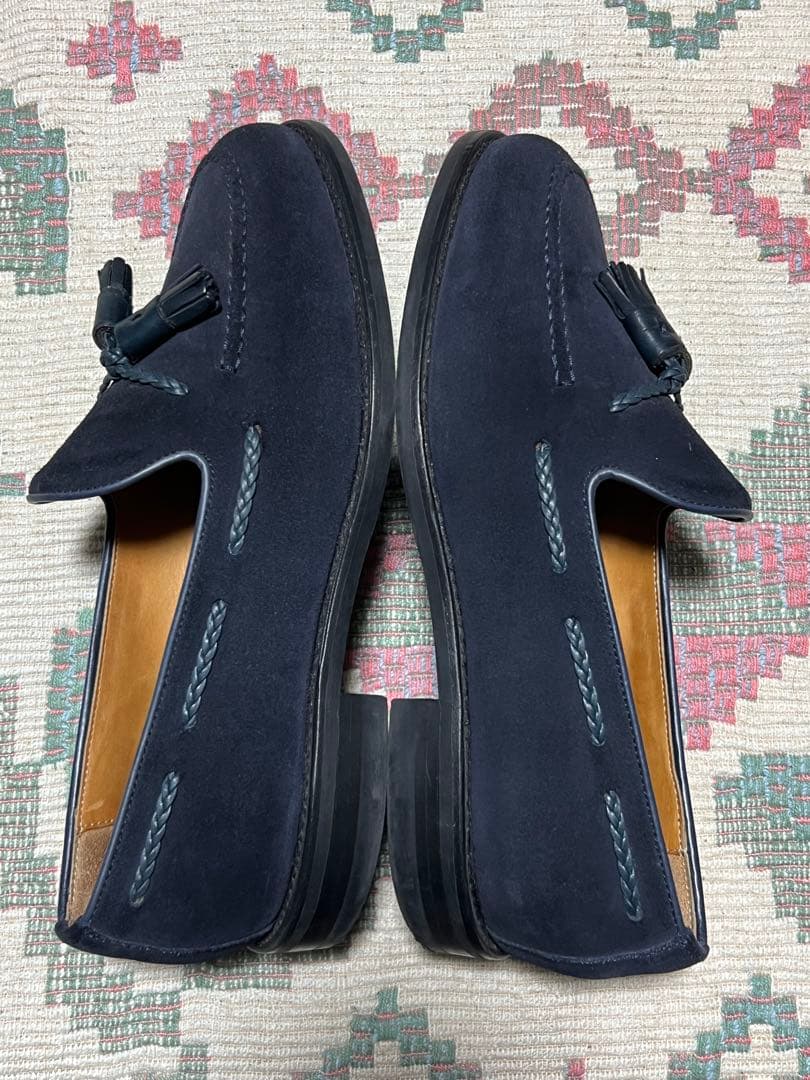 中古Berwickネイビー スエード タッセルローファーUK7 バーウィック