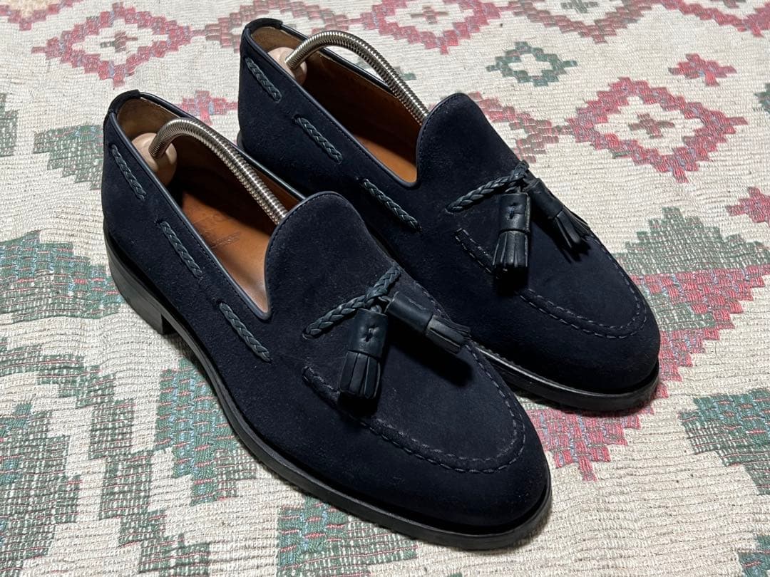 中古Berwickネイビー スエード タッセルローファーUK7 バーウィック