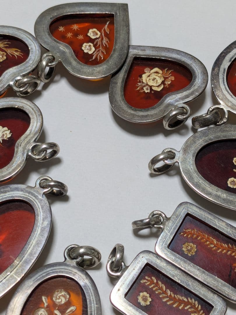 琥珀 インタリオ シルバー 925 彫刻 ペンダント