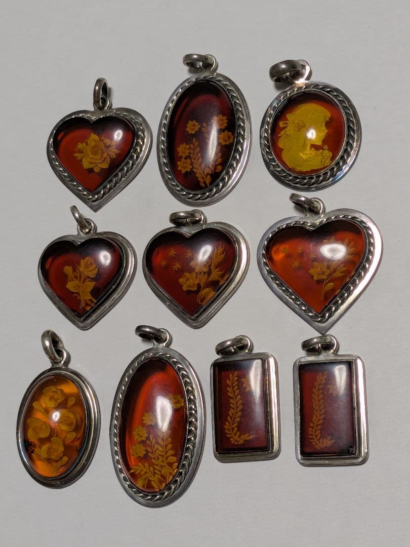 琥珀 インタリオ シルバー 925 彫刻 ペンダント