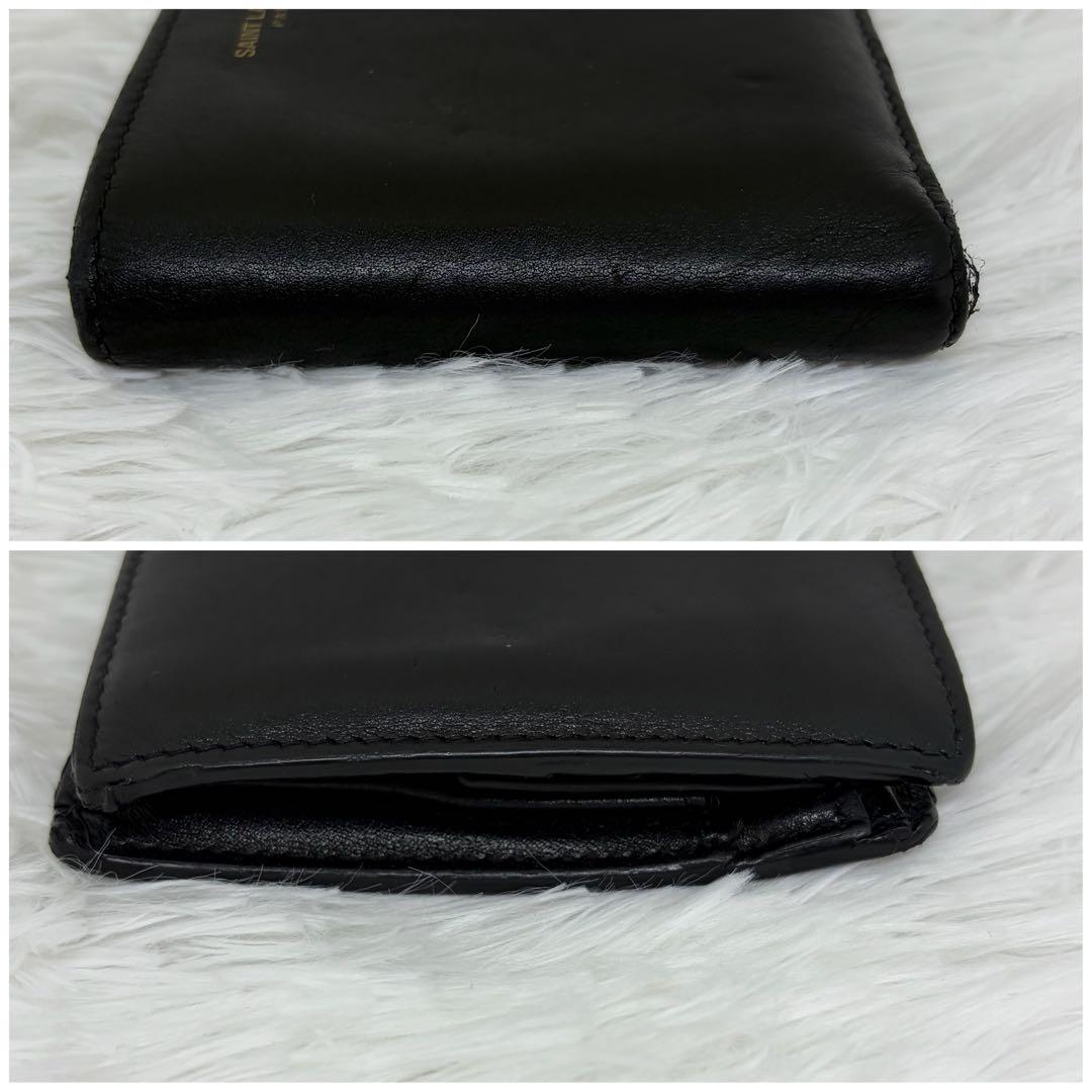 付属品完品✨サンローラン　二つ折り　小銭入れ　金ロゴ　レザー　ブラック