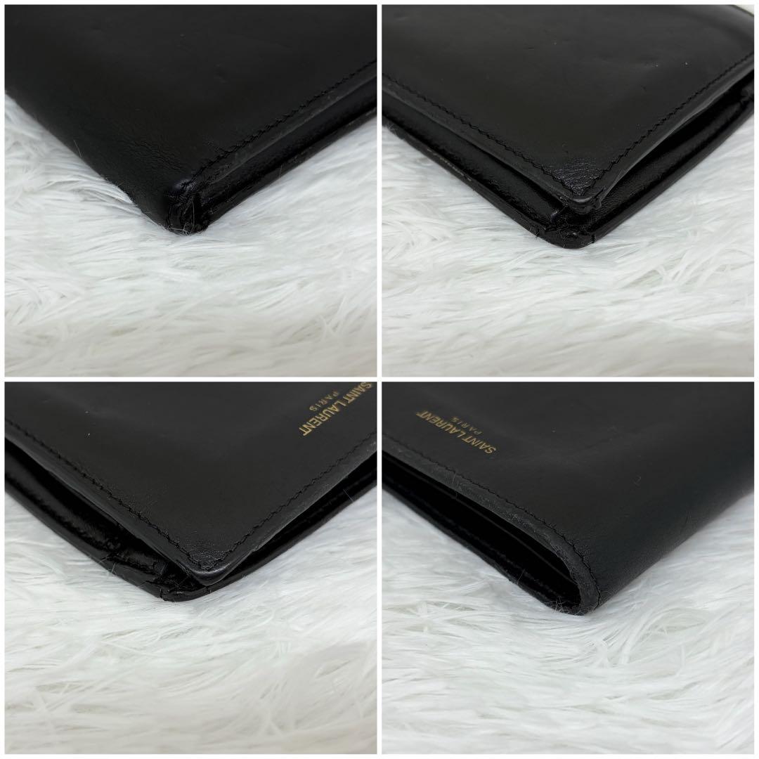 付属品完品✨サンローラン　二つ折り　小銭入れ　金ロゴ　レザー　ブラック