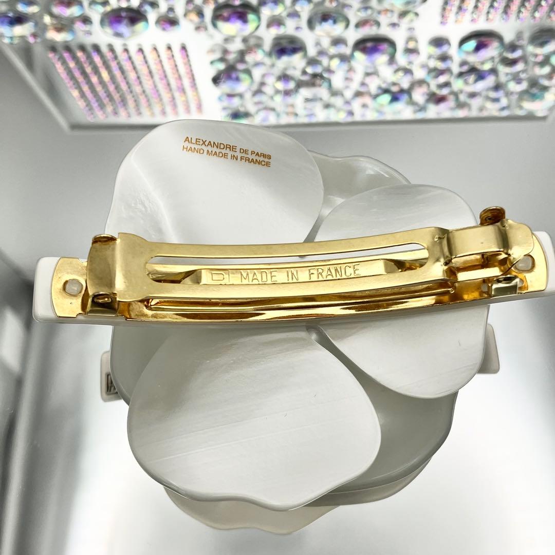 【極美品】アレクサンドルドゥパリ バレッタ 花 フラワー ホワイト ストーン