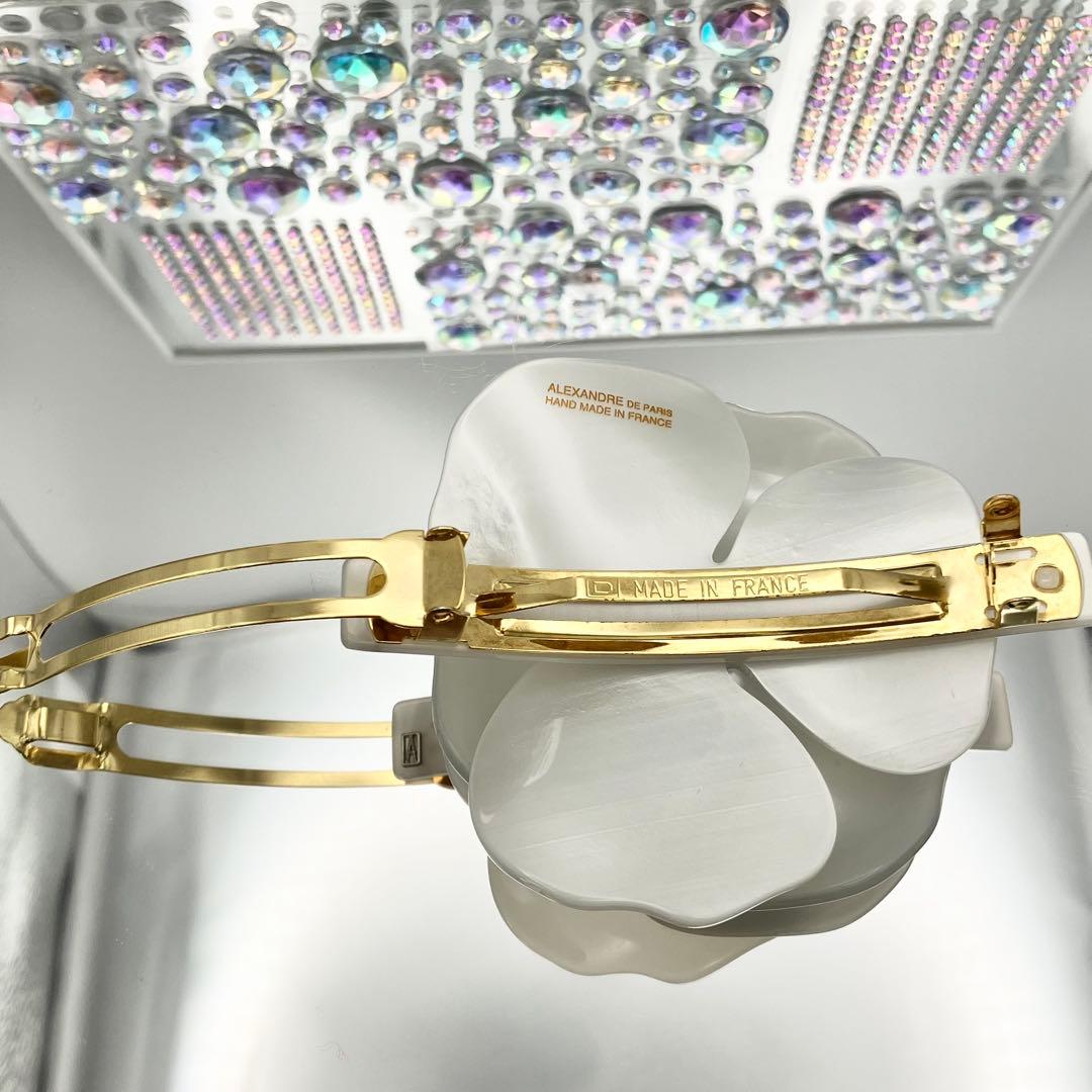 【極美品】アレクサンドルドゥパリ バレッタ 花 フラワー ホワイト ストーン
