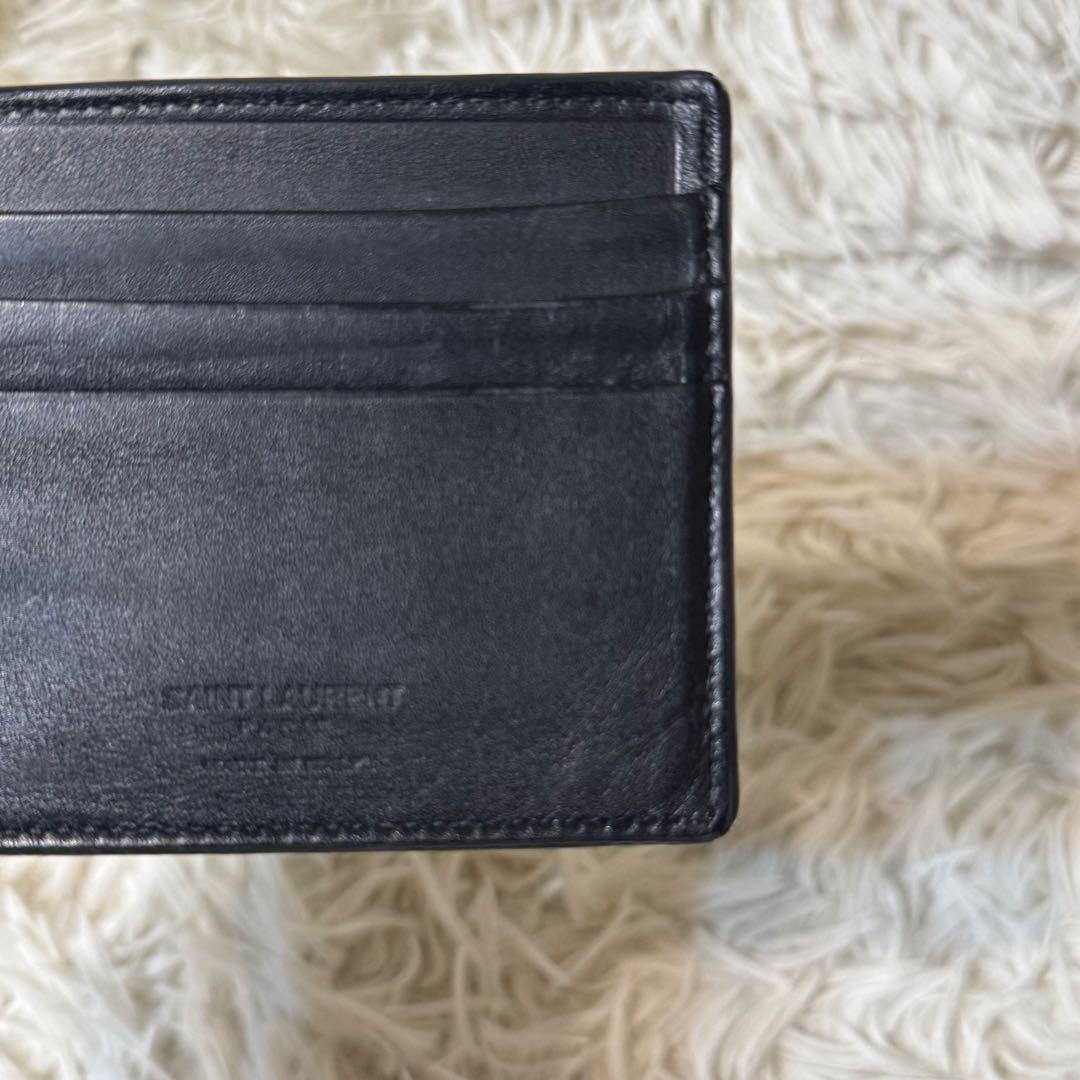【美品】サンローラン　マネークリップ　クロコ型押しレザー　ブラック　折り財布