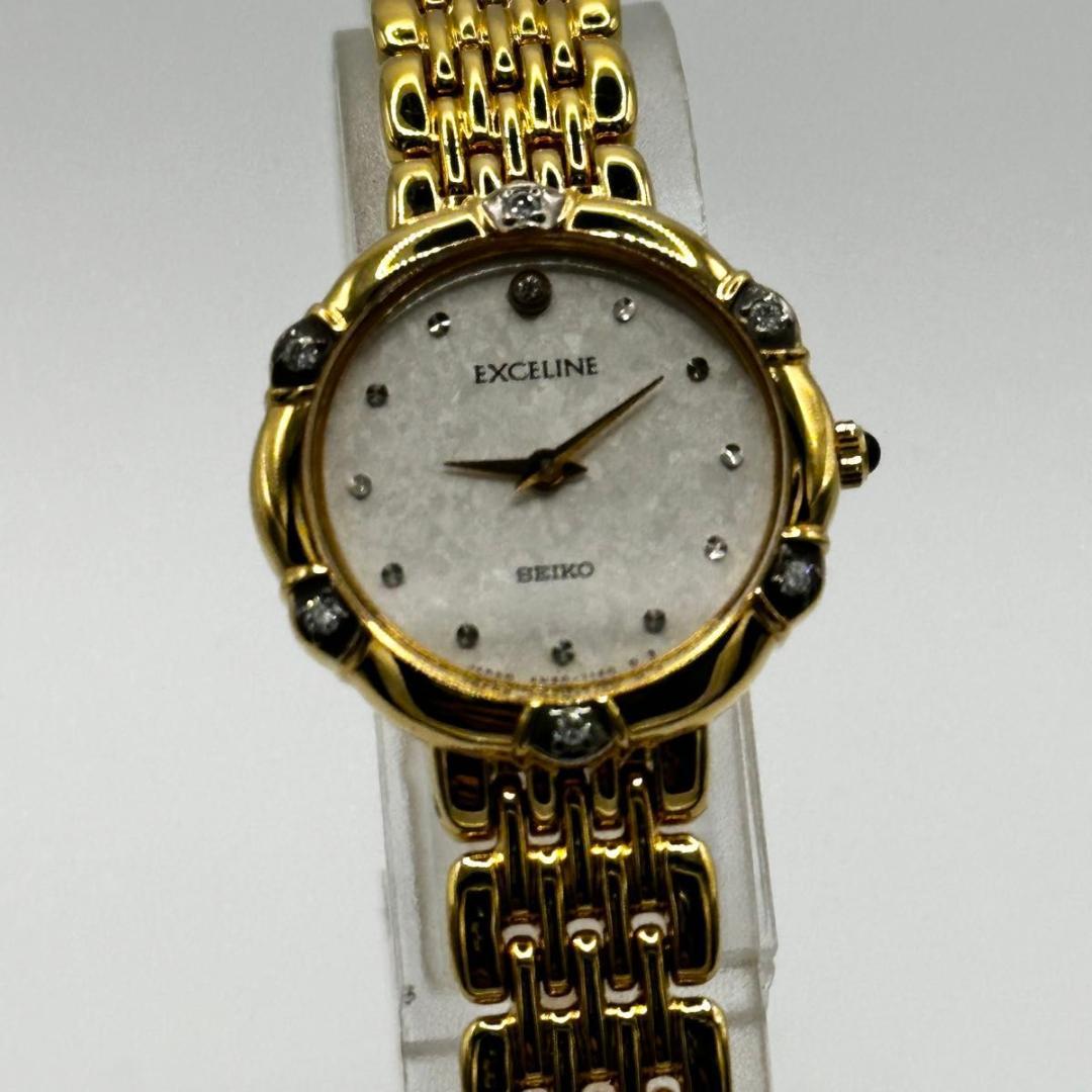 SEIKO　エクセリーヌ ダイヤベゼル レディース クオーツ 腕時計 ゴールド