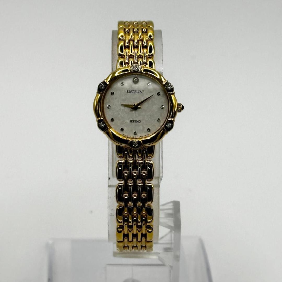 SEIKO　エクセリーヌ ダイヤベゼル レディース クオーツ 腕時計 ゴールド