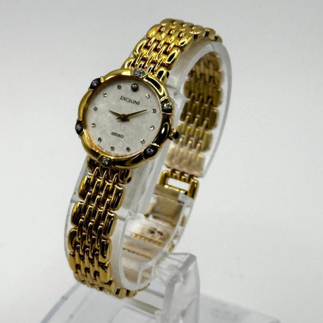 SEIKO　エクセリーヌ ダイヤベゼル レディース クオーツ 腕時計 ゴールド