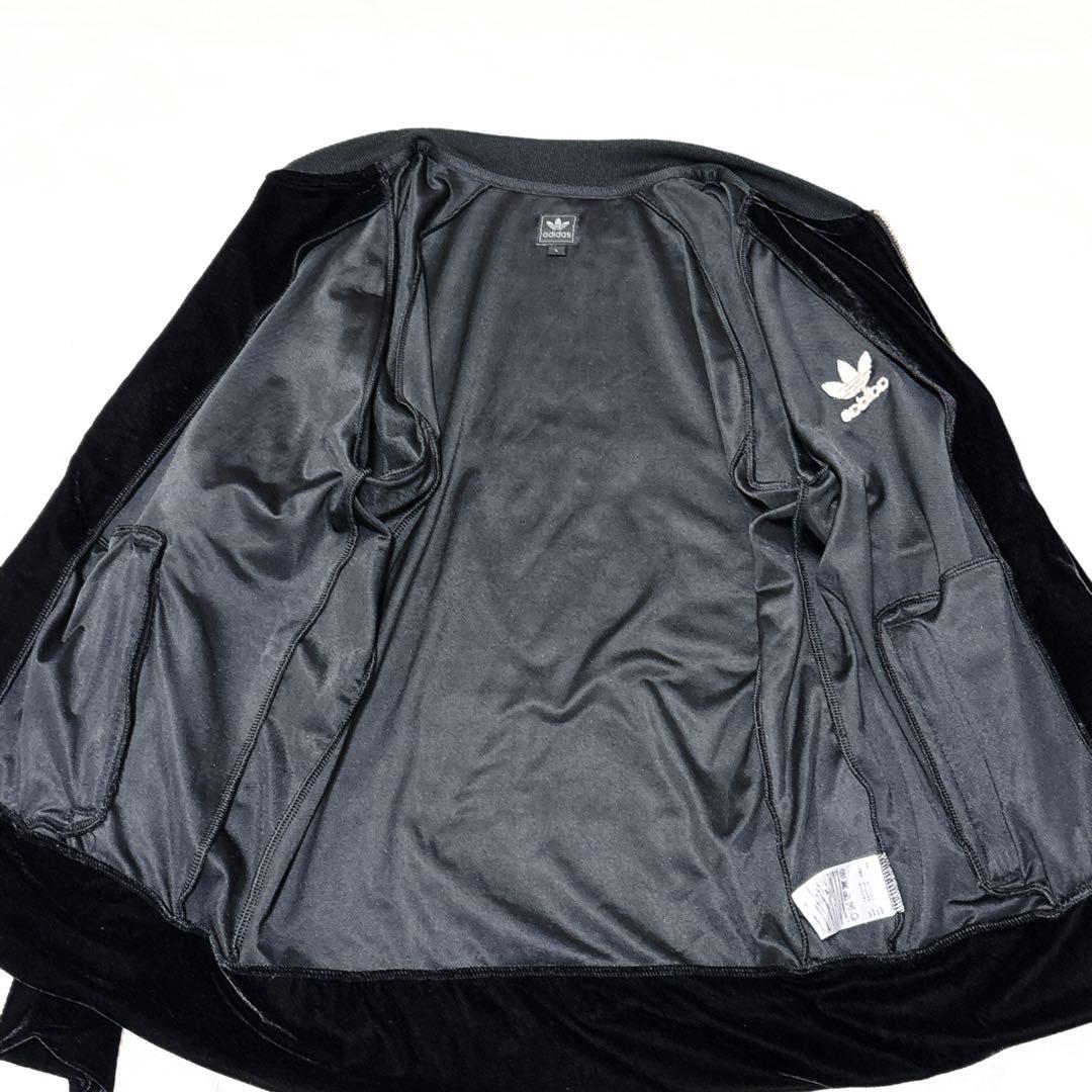 新品級✨adidas ベロア トラックジャケット 金 トレフォイル 黒 L 刺繍