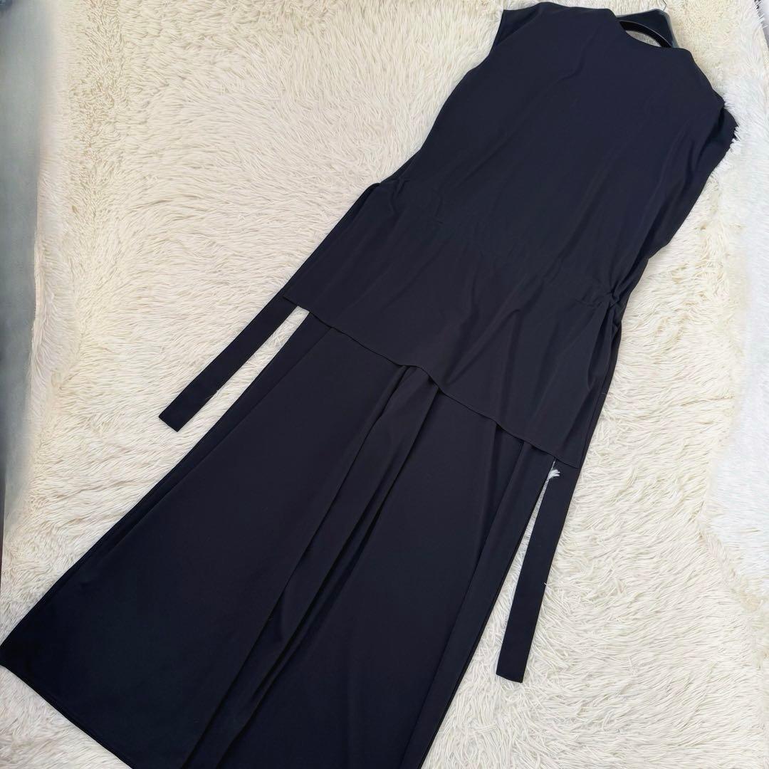 アドーア ドライタッチスムースオールインワンピース 38 レイヤード 黒 ロング