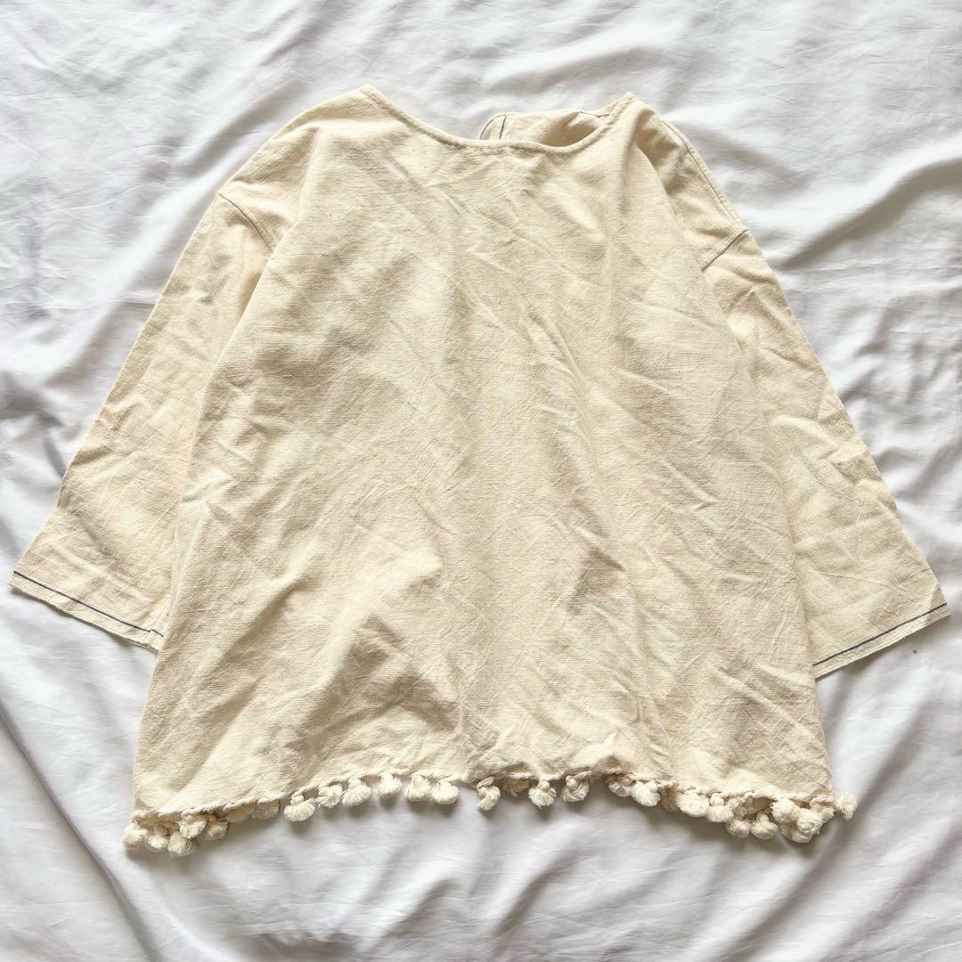 【新品タグ付】　45R カディコットンプルオーバー　R刺繍　コットン　ポンポン