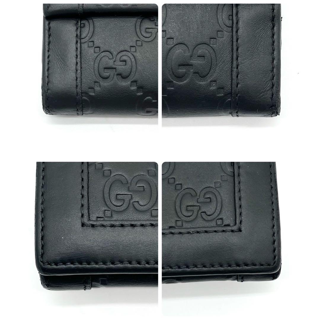 【美品】GUCCI 長財布　二つ折り　グッチシマ　レザー　ブラック　プレート