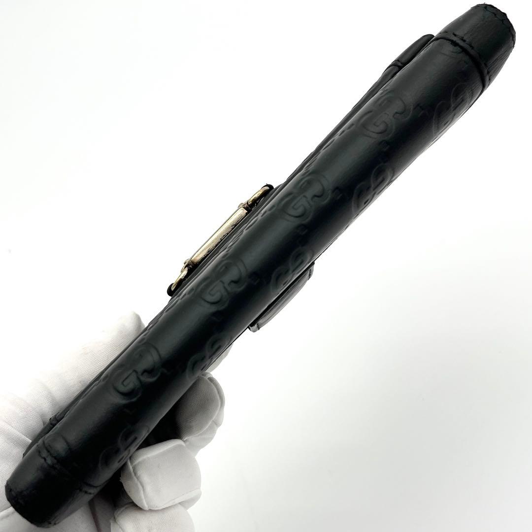 【美品】GUCCI 長財布　二つ折り　グッチシマ　レザー　ブラック　プレート