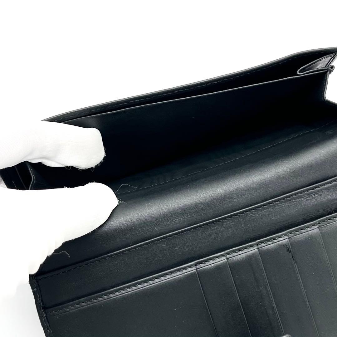 【美品】GUCCI 長財布　二つ折り　グッチシマ　レザー　ブラック　プレート