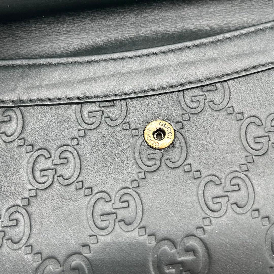 【美品】GUCCI 長財布　二つ折り　グッチシマ　レザー　ブラック　プレート