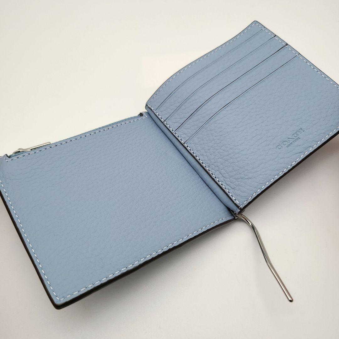 COACH マネークリップ 新品 ライトブルー 新作カラー ペブルレザー メンズ