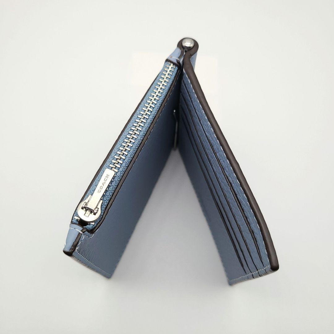 COACH マネークリップ 新品 ライトブルー 新作カラー ペブルレザー メンズ