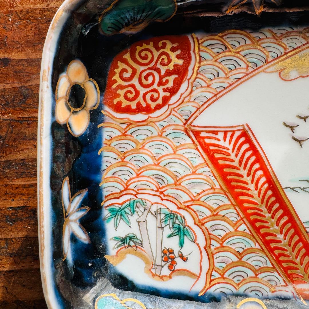 骨董皿　伊万里 錦手色絵 帆船　波　松竹梅文長皿　おまとめ