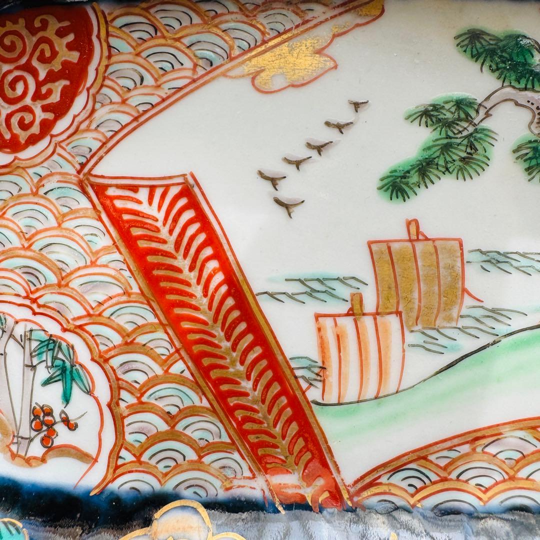 骨董皿　伊万里 錦手色絵 帆船　波　松竹梅文長皿　おまとめ