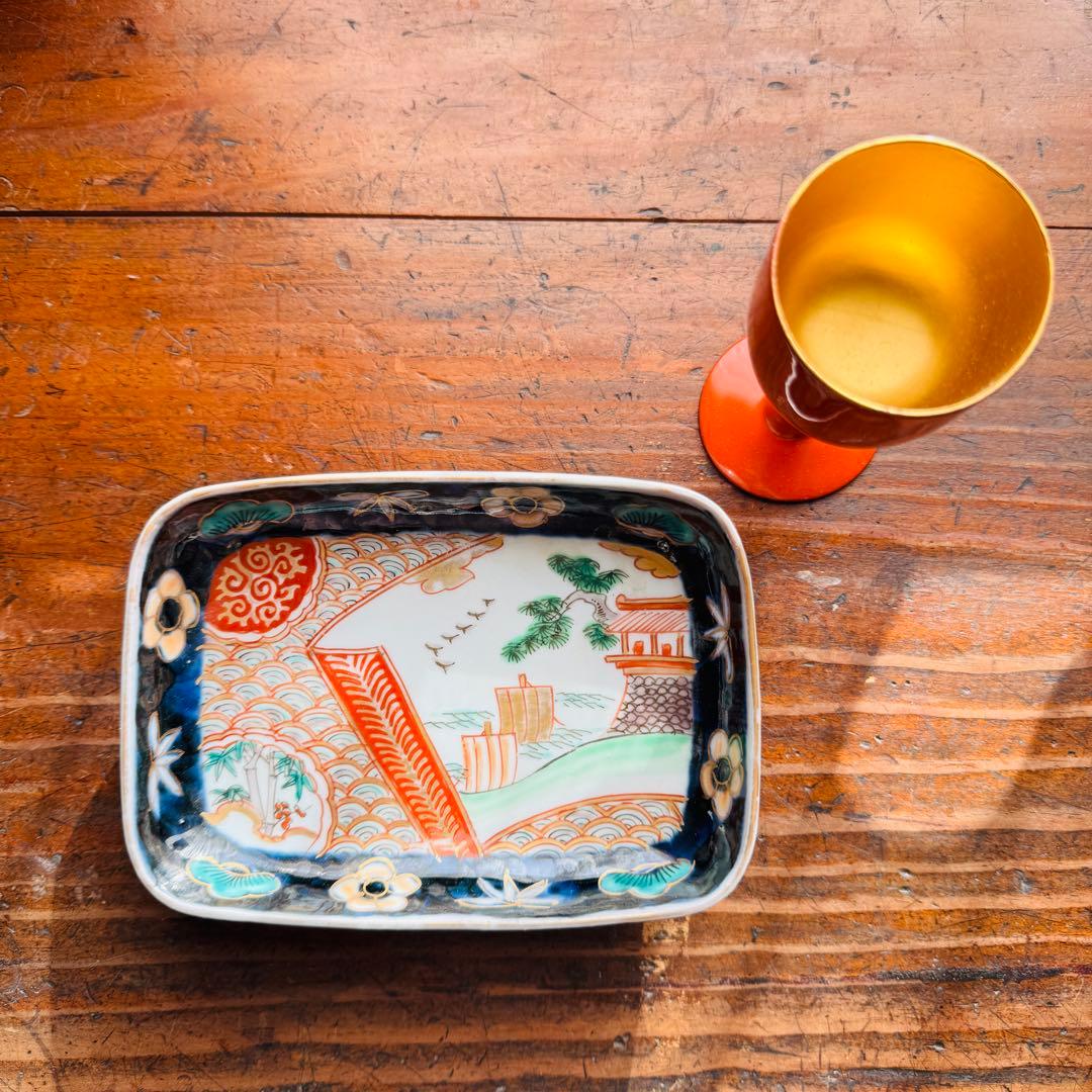 骨董皿　伊万里 錦手色絵 帆船　波　松竹梅文長皿　おまとめ