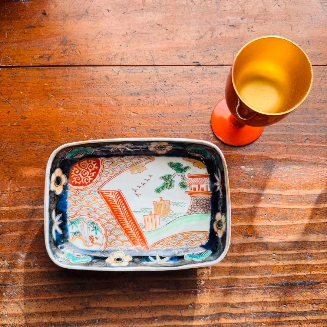 骨董皿　伊万里 錦手色絵 帆船　波　松竹梅文長皿　おまとめ