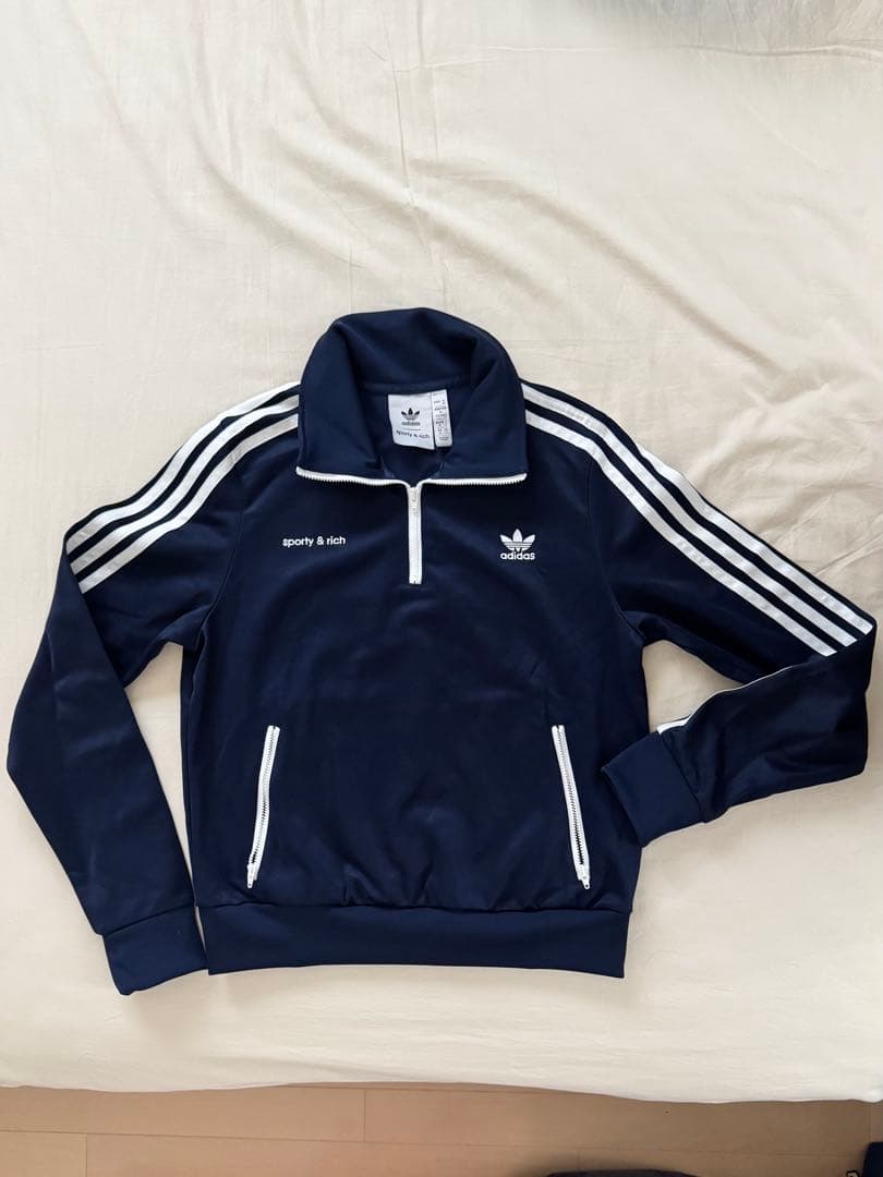 〔19〕adidas スポーティー＆リッチ ネイビー ハーフジップジャージ L