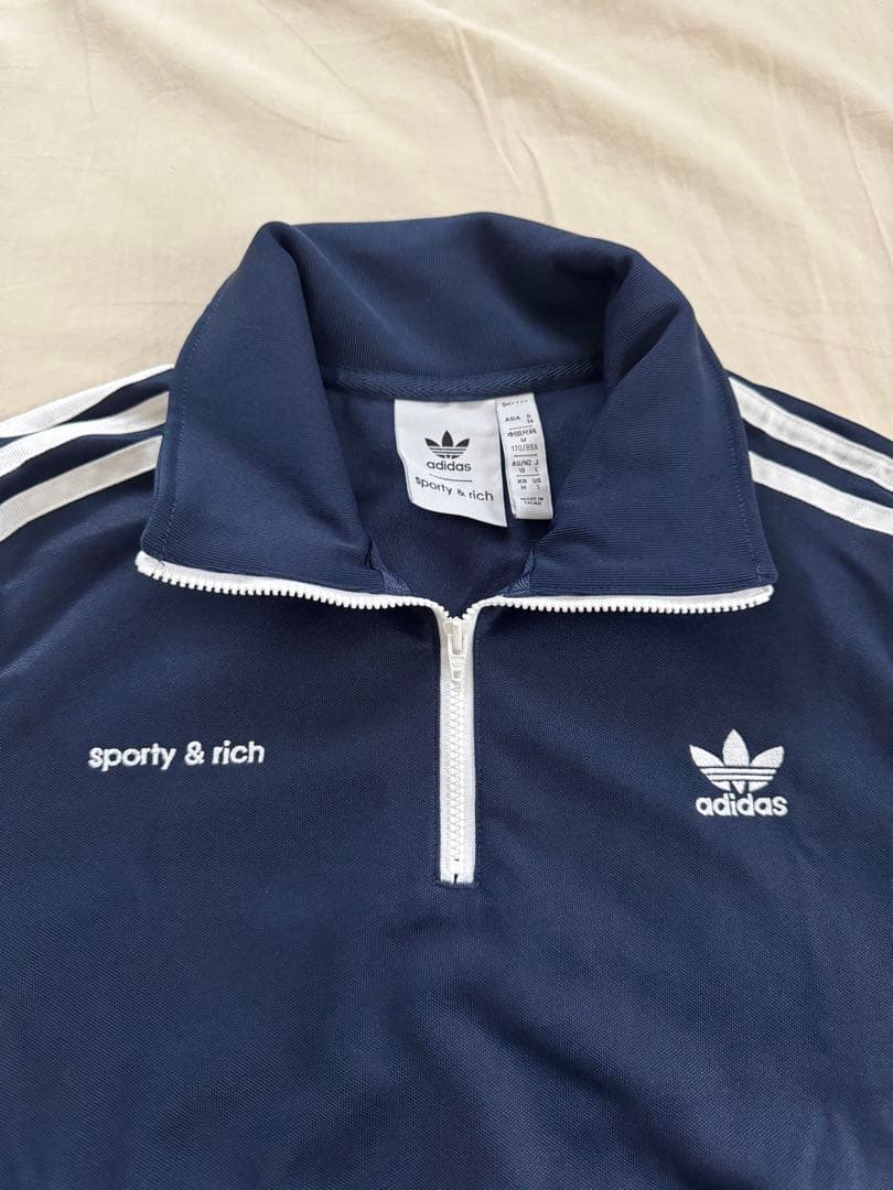 〔19〕adidas スポーティー＆リッチ ネイビー ハーフジップジャージ L