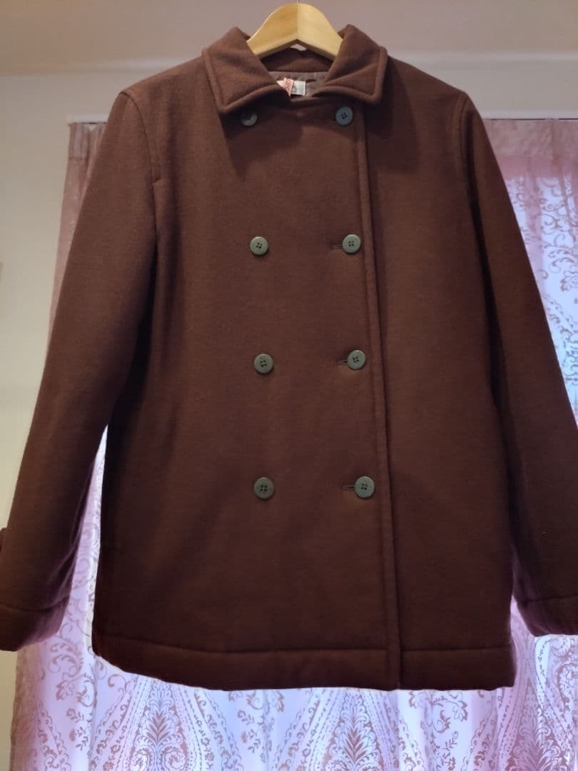 【流行色】LACOSTE ブラウン ダブルブレストコート 42　ラコステ　　茶色