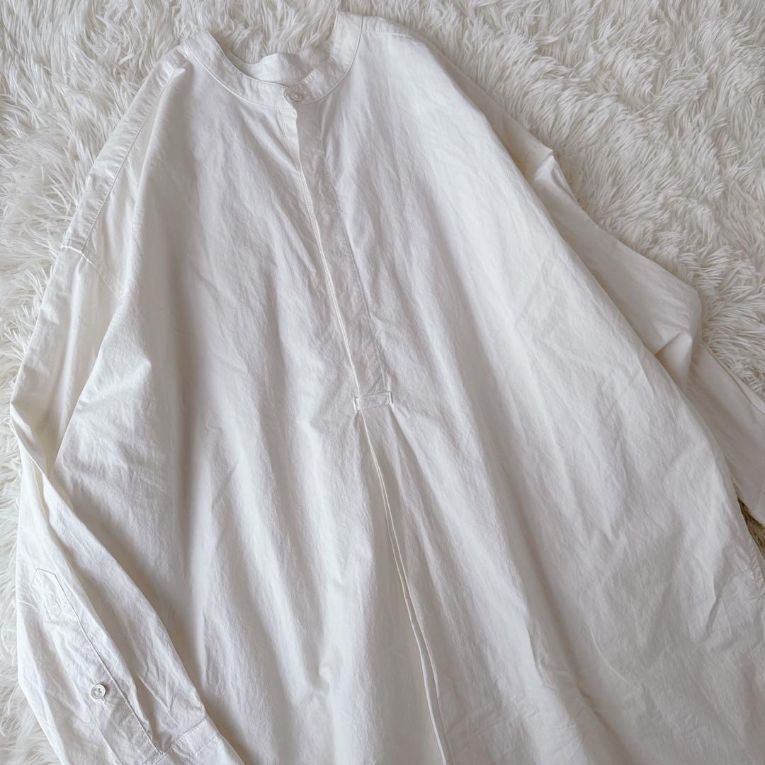 完売品✨美品✨かぐれ コットンシルクシャツワンピース バンドカラー ロング